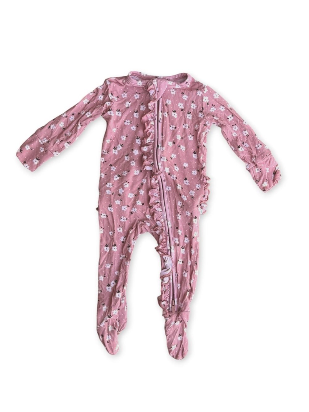 Posh Peanut Pink Floral Ruffle Footie Size 3-6m